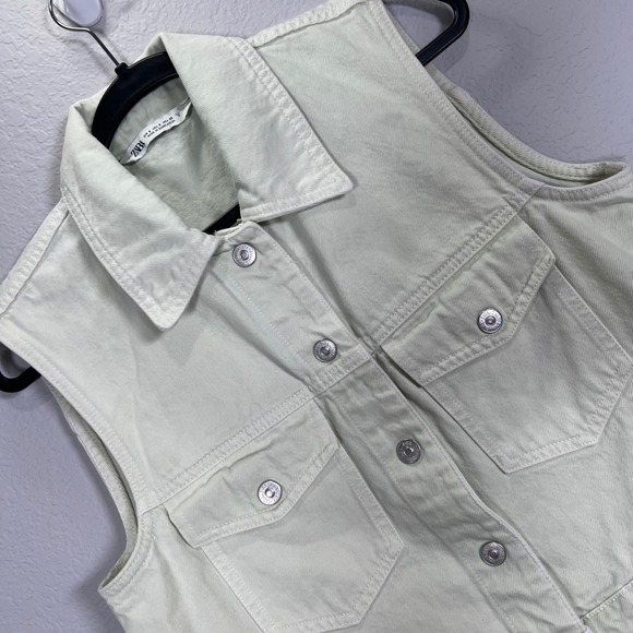 Zara Womens‎ size small Sleeveless Denim Vest white Button Front Pockets Casual - Picture 1 of 5